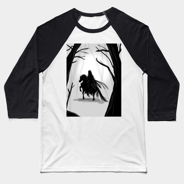 Black rider on a horse | Artprint Baseball T-Shirt by Archana7